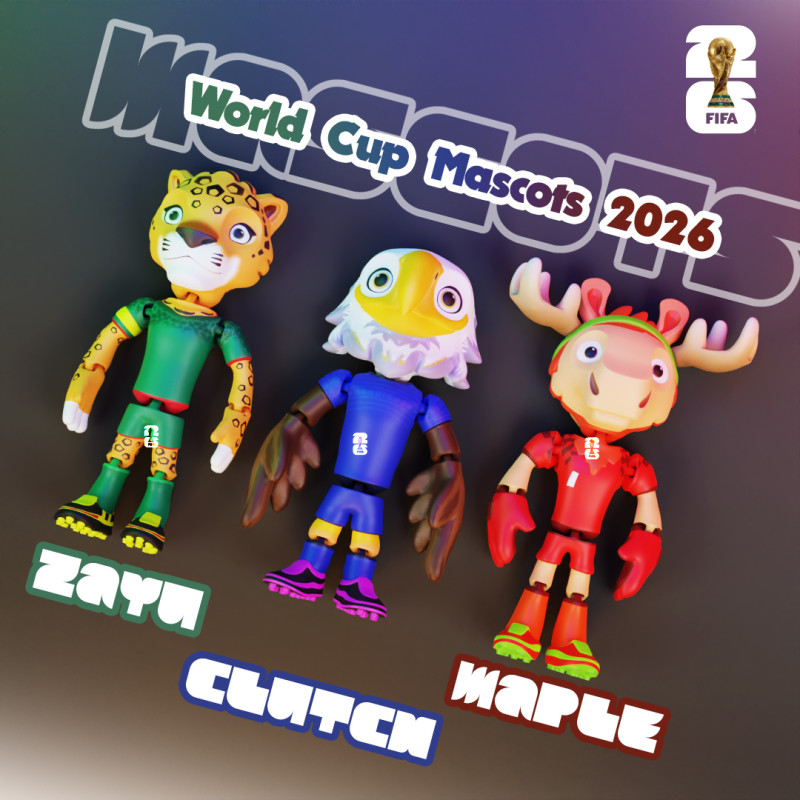 2026 World Cup Mascot Pack - Flexi - Clutch - Zayu - Maple 3D 打印模型 .c4d .max .obj .3ds .fbx .stl .blend 