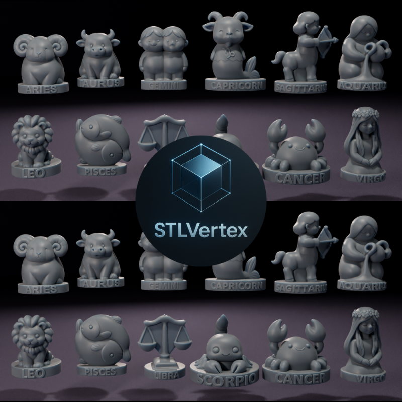 Chibi Zodiac Sign Candle Collection 3D Print Model Modello 3D .c4d .max .obj .3ds .fbx .stl .blend 