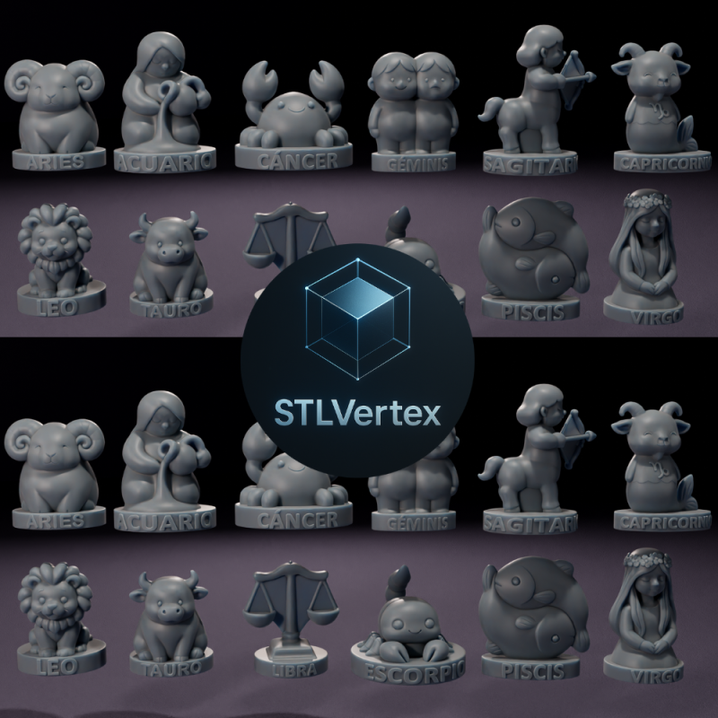 Coleccin de Velas de Signos Zodiacales chibi Modelo 3D para impresin Modèle 3D .c4d .max .obj .3ds .fbx .stl .blend 