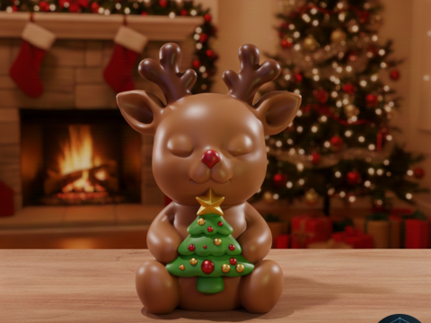 Molde impreso en 3D de reno con árbol de Navidad Modelo 3D