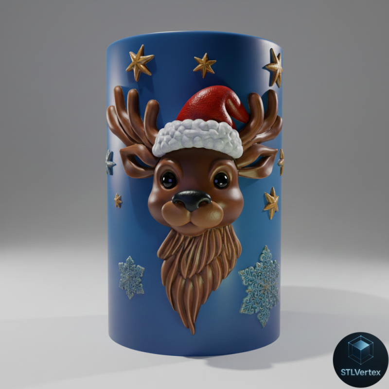 Modello stampato in 3D della candela con renna di Natale Modello 3D .c4d .max .obj .3ds .fbx .stl .blend 