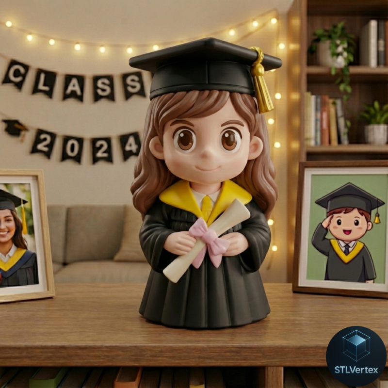 Figurina Chibi ragazza carina laureata per la stampa 3D Modello 3D .c4d .max .obj .3ds .fbx .stl .blend 