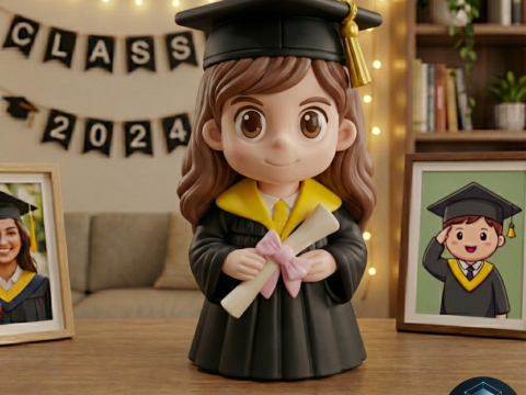 Śliczna figurka Chibi absolwentki do druku 3D Model 3D