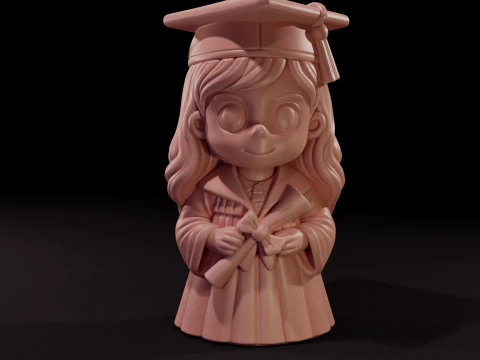 3D Baskı i&ccedil;in Sevimli Kız Mezun Chibi Heykelcik 3D Model