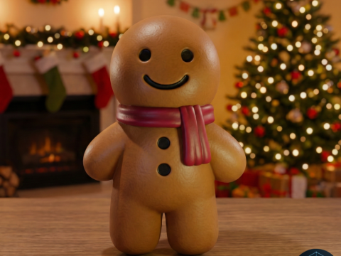 Cute Winter Gingerbread Character Figurine 3D Model