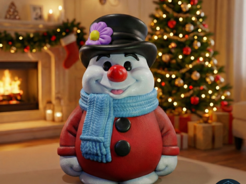 Cavalheiro alegre boneco de neve com cartola e len&ccedil;o Modelo 3D