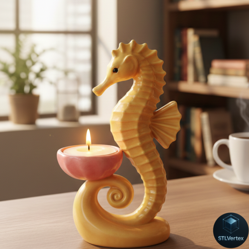 Seahorse Tealight Holder - 3D Printable Model 3D Model .c4d .max .obj .3ds .fbx .stl .blend