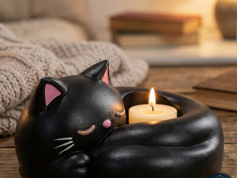 Modello stampabile 3D portacandele gatto addormentato Modello 3D