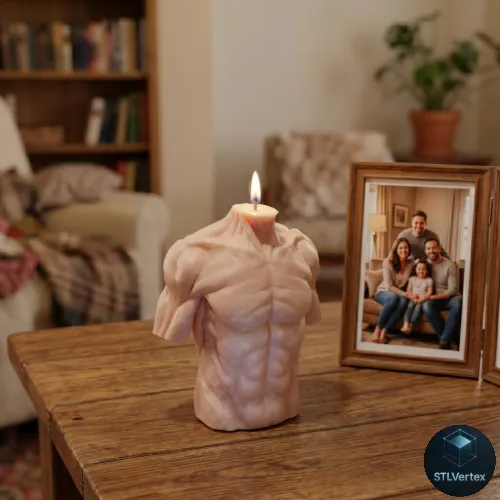 Muscular male torso candle 3D Print Model .c4d .max .obj .3ds .fbx .stl .blend