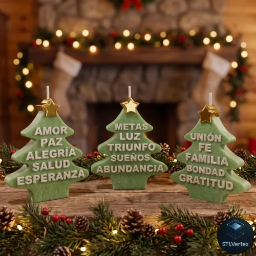 Trio di alberi di Natale ispirati all'arte delle parole festive per la decorazione natalizia e regalo Modello di stampa 3D .c4d .max .obj .3ds .fbx .stl .blend 