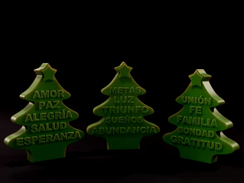 Trio di alberi di Natale ispirati all'arte delle parole festive per la decorazione natalizia e regalo Modello di stampa 3D