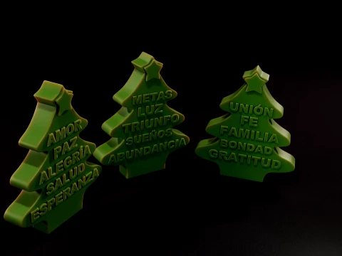 Trio di alberi di Natale ispirati all'arte delle parole festive per la decorazione natalizia e regalo Modello di stampa 3D