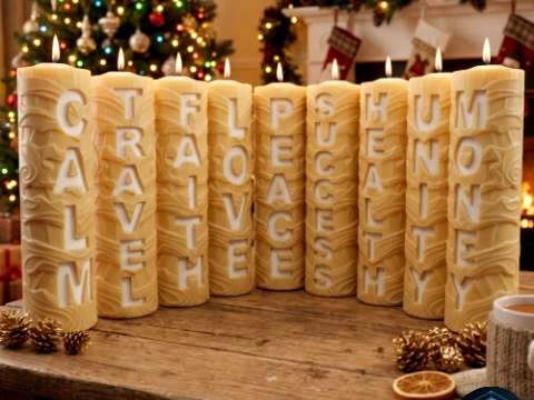 Inspirerende Pijlerkaars Set Getextureerde WordArt 3D printmodel