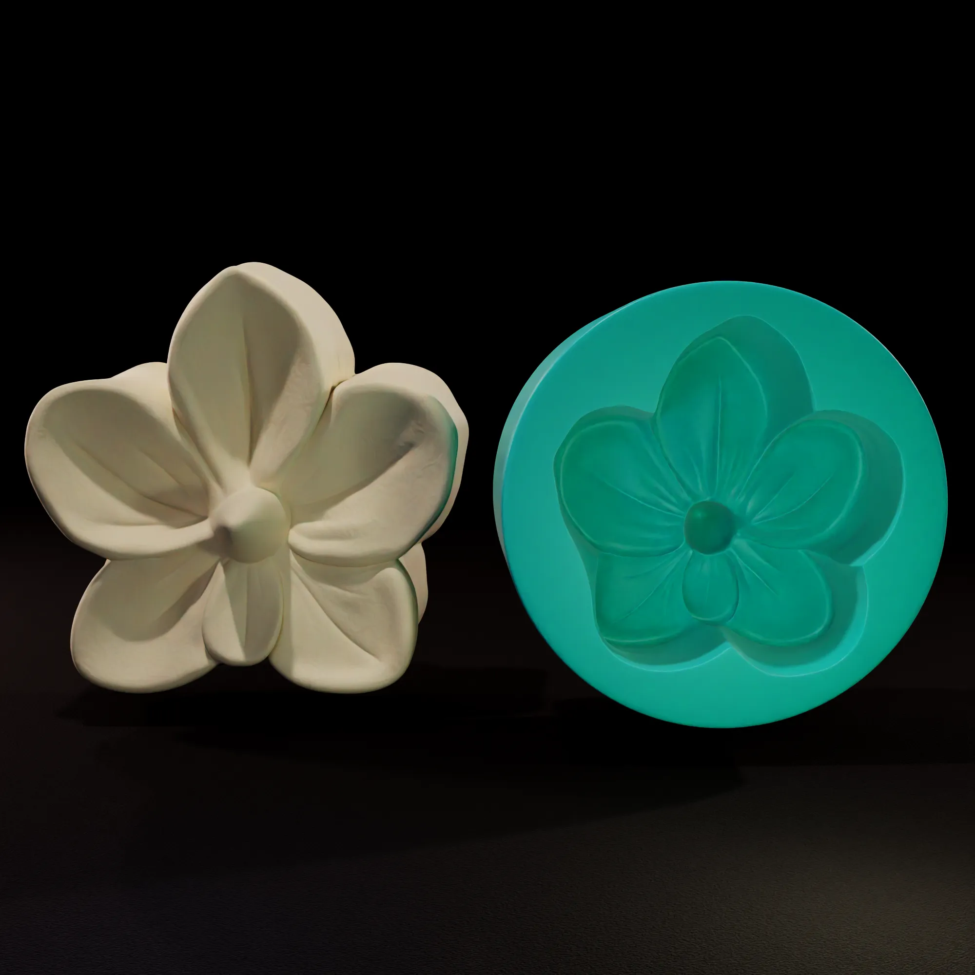 Botanical Magnolia Flower and Casting Mold 3D Print Model .c4d .max .obj .3ds .fbx .stl .blend 