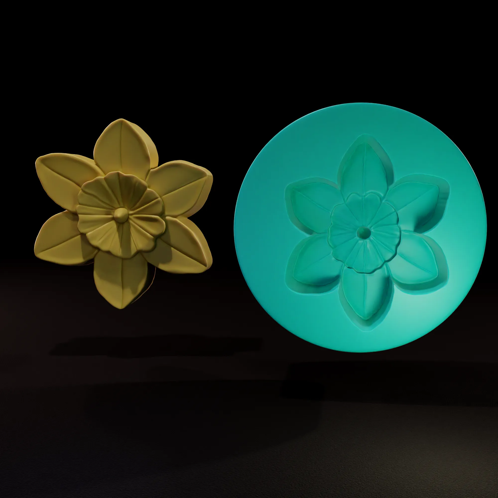 Botanical Daffodil Flower and Casting Mold 3D Print Model .c4d .max .obj .3ds .fbx .stl .blend 