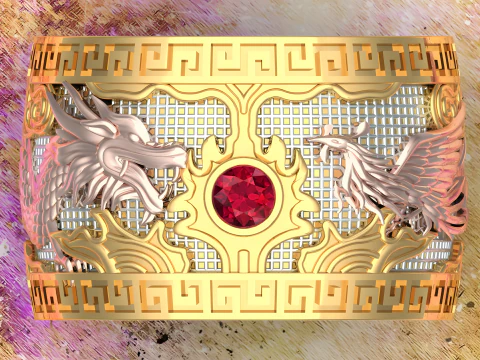 Кільце Dragon Phoenix - чоловіче кільце STL 3DM CAD Модель для 3D друку N815915 3D Принт Модель
