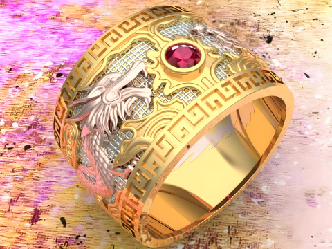 Dragon Phoenix Ring - Men Ring STL 3DM CAD Model 3D Printable N815915 3D Print Model