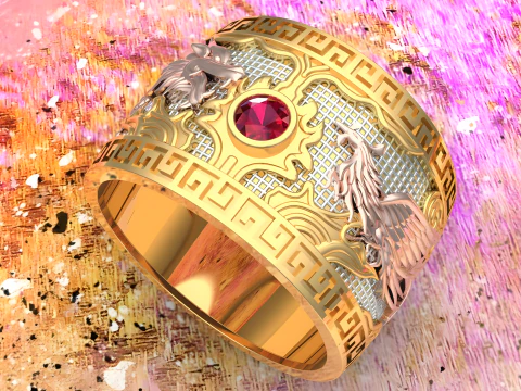 Dragon Phoenix Ring - Men Ring STL 3DM CAD Model 3D Printable N815915 3D Print Model