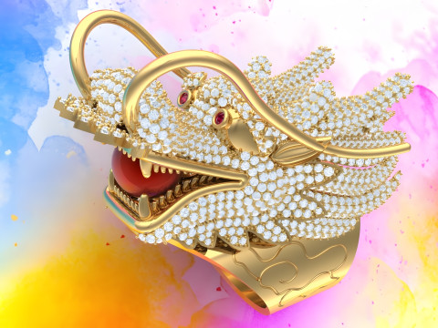 Dragon Ring - Mens Ring - N812110 3D Baskı Modeli