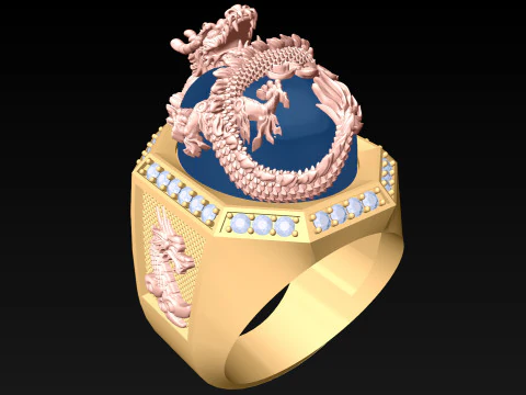龙戒指 - 男士戒指 - N812335 3D 打印模型