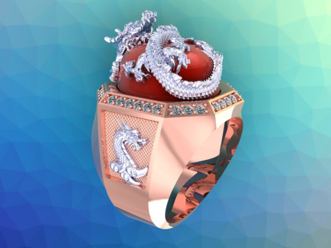 Dragon Ring - Mens Ring - N812335 3D Baskı Modeli