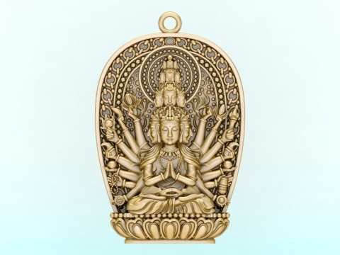 Thousand Hand Guanyin pendant - Avalokistesvara pendant - bodhisattva-pendant Modèles 3D en vedette