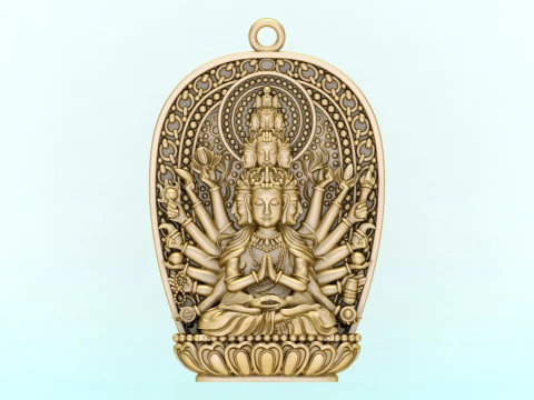Thousand Hand Guanyin pendant - Avalokistesvara pendant - bodhisattva-pendant 3D Print Model