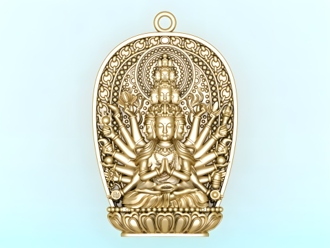 Thousand Hand Guanyin pendant - Avalokistesvara pendant - bodhisattva-pendant Modèles 3D en vedette