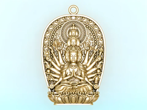 Thousand Hand Guanyin pendant - Avalokistesvara pendant - bodhisattva-pendant 3D Print Model