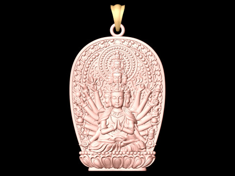 Thousand Hand Guanyin pendant - Avalokistesvara pendant - bodhisattva-pendant Modèles 3D en vedette