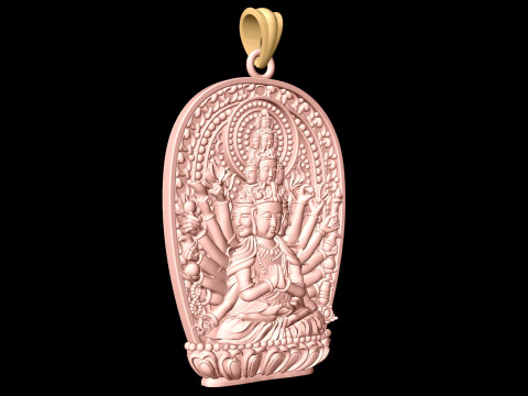 Thousand Hand Guanyin pendant - Avalokistesvara pendant - bodhisattva-pendant Modèles 3D en vedette