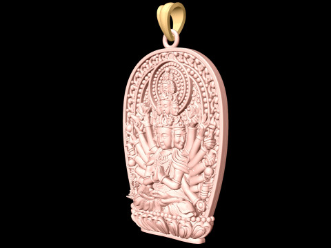 Thousand Hand Guanyin pendant - Avalokistesvara pendant - bodhisattva-pendant Modèles 3D en vedette
