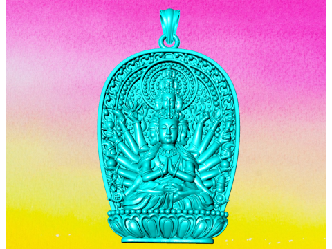 Thousand Hand Guanyin pendant - Avalokistesvara pendant - bodhisattva-pendant Modèles 3D en vedette