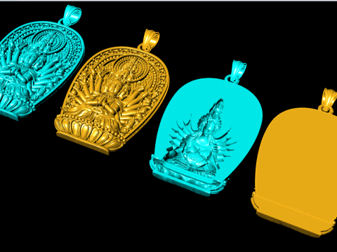 Thousand Hand Guanyin pendant - Avalokistesvara pendant - bodhisattva-pendant Modèles 3D en vedette
