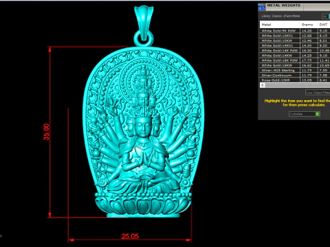 Thousand Hand Guanyin pendant - Avalokistesvara pendant - bodhisattva-pendant 3D Print Model