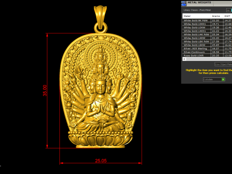Thousand Hand Guanyin pendant - Avalokistesvara pendant - bodhisattva-pendant Modèles 3D en vedette