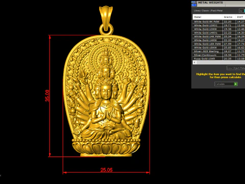 Thousand Hand Guanyin pendant - Avalokistesvara pendant - bodhisattva-pendant 3D Print Model