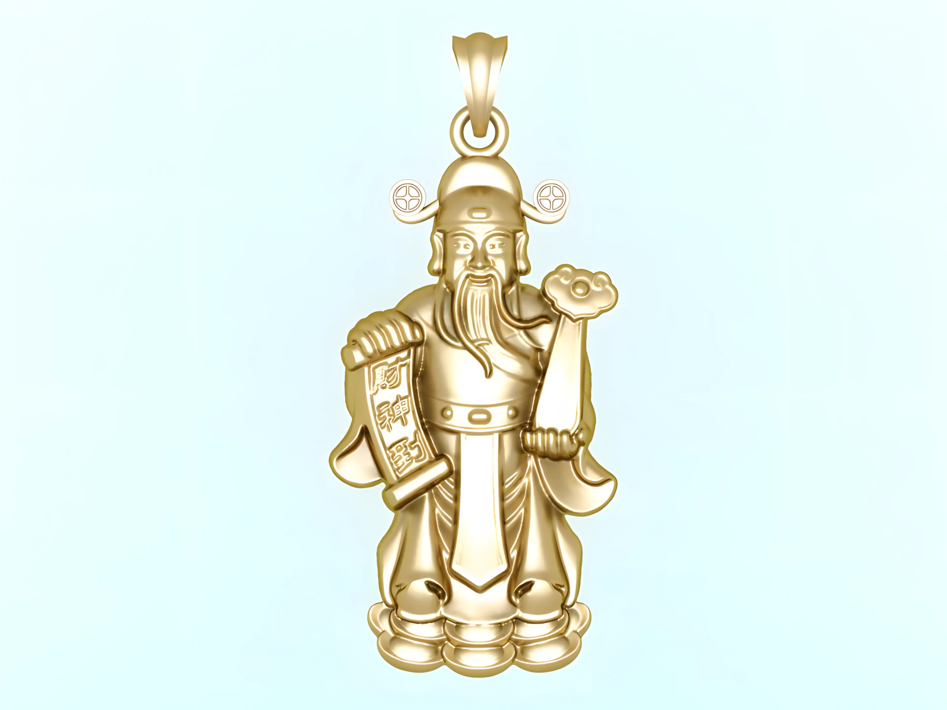 Caishen Pendant - God of Wealth Necklace - Amulet Feng Shui Jewelry - N935 3D Print Model .c4d .max .obj .3ds .fbx .stl .blend 