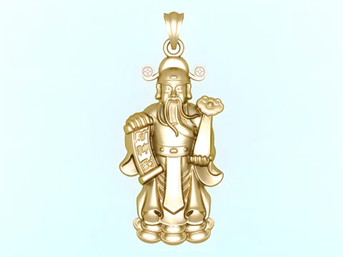 Caishen hanger - God van rijkdom ketting - Amulet Feng Shui sieraden - N935 3D printmodel