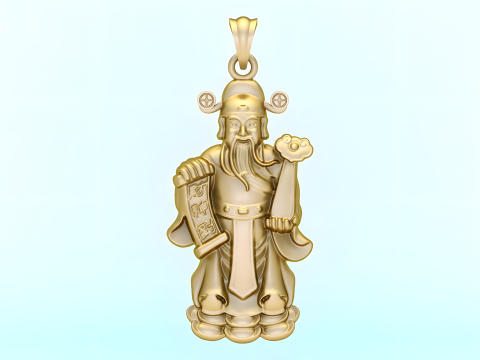 Caishen Pendant - God of Wealth Necklace - Amulet Feng Shui Jewelry - N935 3Dプリントモデル