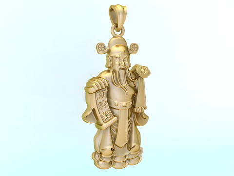 Caishen Pendant - God of Wealth Necklace - Amulet Feng Shui Jewelry - N935 3Dプリントモデル