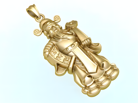 Caishen Pendant - God of Wealth Necklace - Amulet Feng Shui Jewelry - N935 3Dプリントモデル
