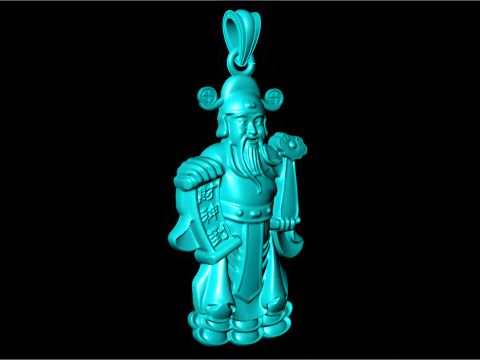 Caishen Pendant - God of Wealth Necklace - Amulet Feng Shui Jewelry - N935 3Dプリントモデル