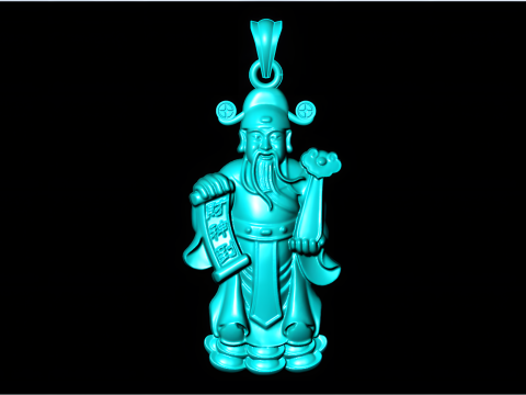 Caishen Pendant - God of Wealth Necklace - Amulet Feng Shui Jewelry - N935 3Dプリントモデル
