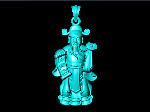 Caishen Pendant - God of Wealth Necklace - Amulet Feng Shui Jewelry - N935 3D Print Model