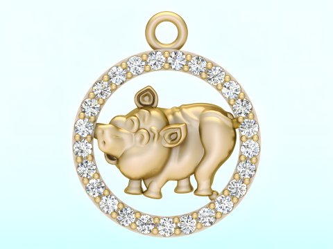 Pig Pendant - Zodiac Pendant - N541 3D Принт Модель