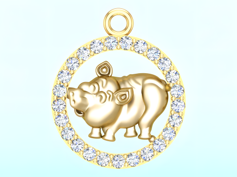 Pig Pendant - Zodiac Pendant - N541 3D 打印模型