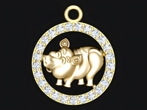 Pig Pendant - Zodiac Pendant - N541 3D 打印模型