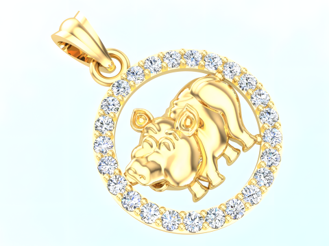 Pig Pendant - Zodiac Pendant - N541 3D 打印模型