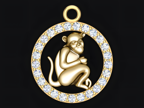 Monkey Pendant - Zodiac Pendant - N349 3D Druckmodell